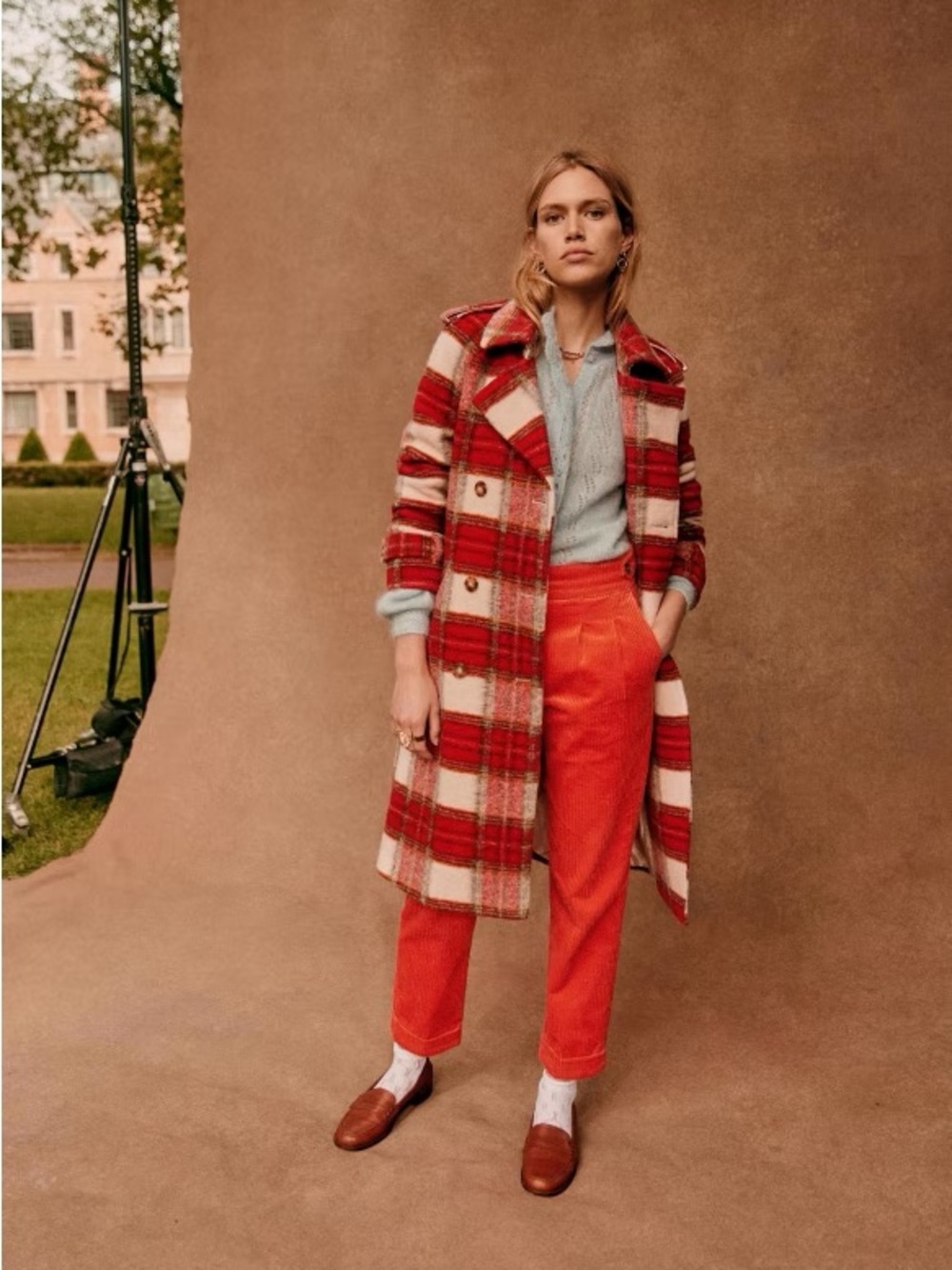 RARE Sezane Scott Trench Pea Coat Tartan Plaid FR36 (US4)